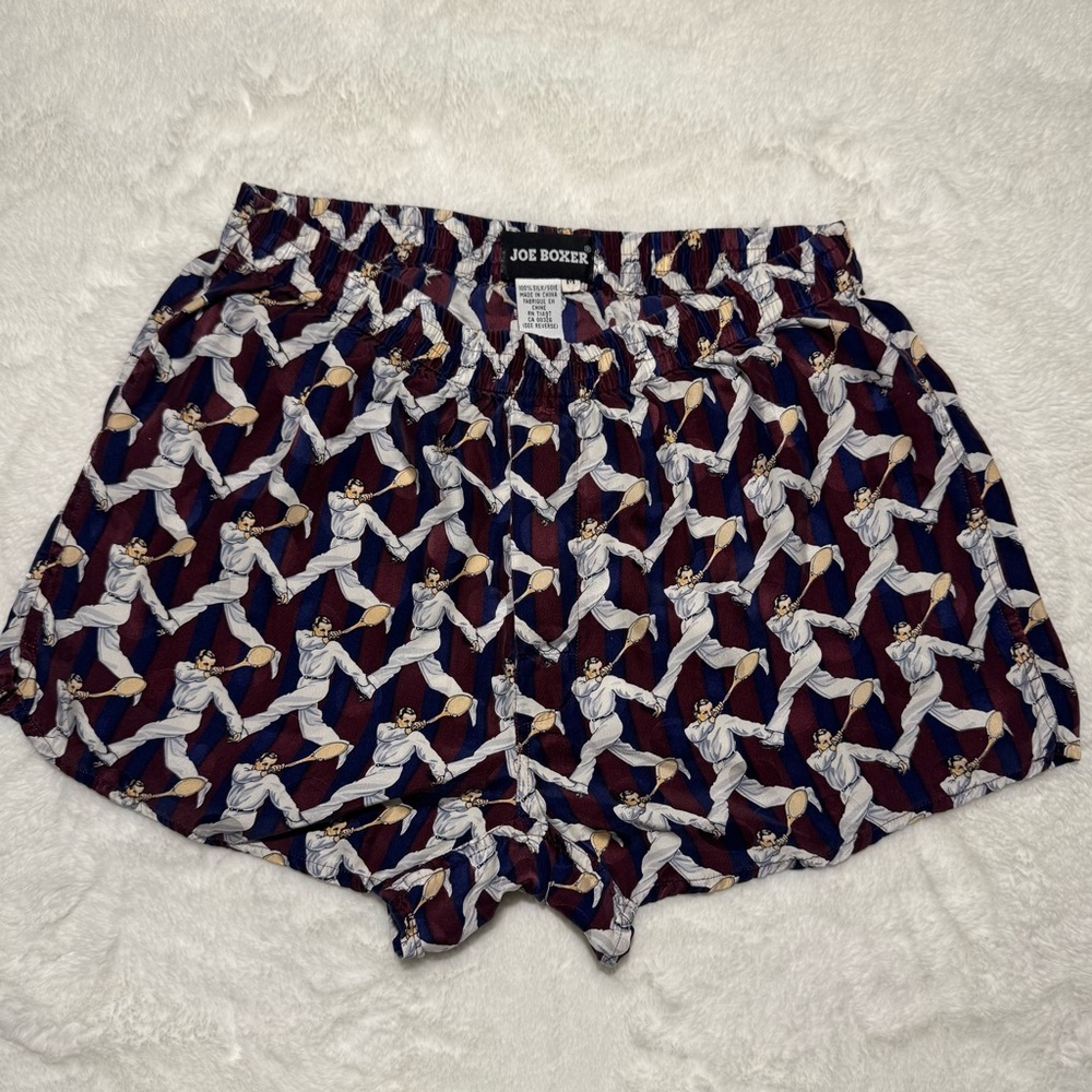 VINTAGE 80s Joe Boxer 100% Silk Maroon Baseball Player Print Men's Boxers